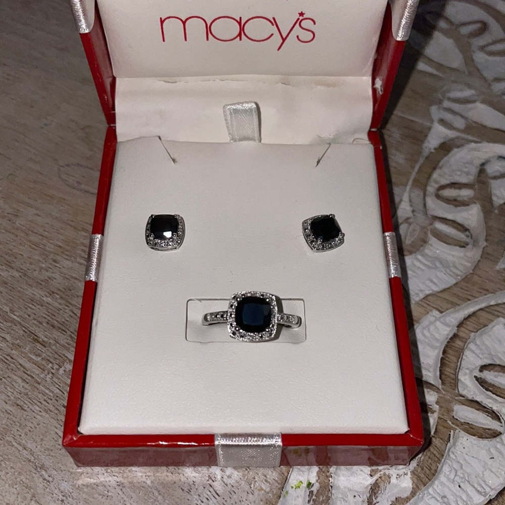 Black and diamond ring and earring set from Macy’s
